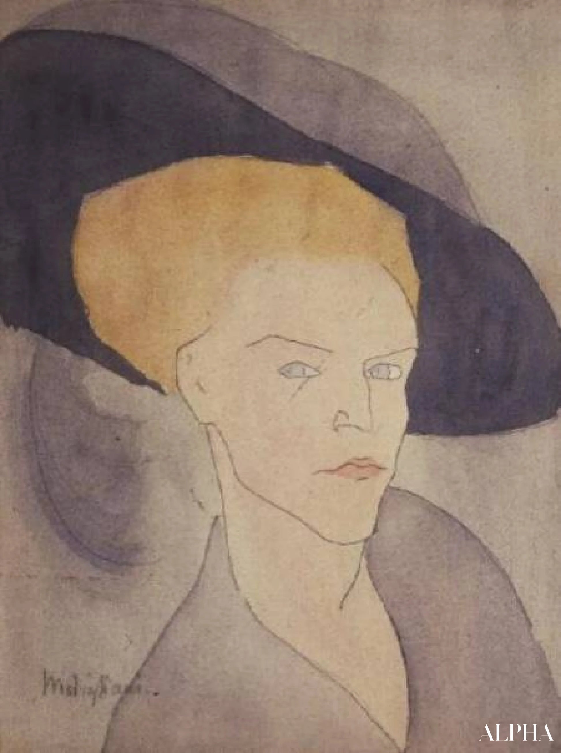 Naisen pää, joka pitää hattua - Amadeo Modigliani - Taulujen ja korkealaatuisten maalauksien reproduktiot