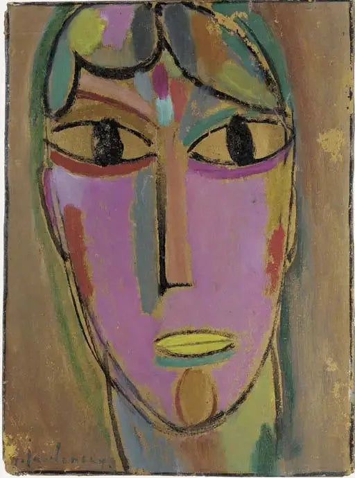 Mystinen pää: Naisen pää - keltainen suu - Alexej von Jawlensky