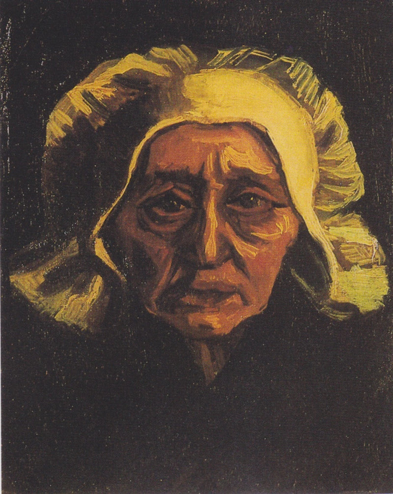 Vanha maalaistalon naisen pää valkoisessa myssyssä - Vincent van Gogh