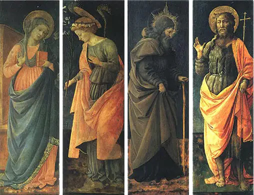 Ilmoitus, Pyhät Anthony Abate, Johannes Kastaja - Fra Filippo Lippi