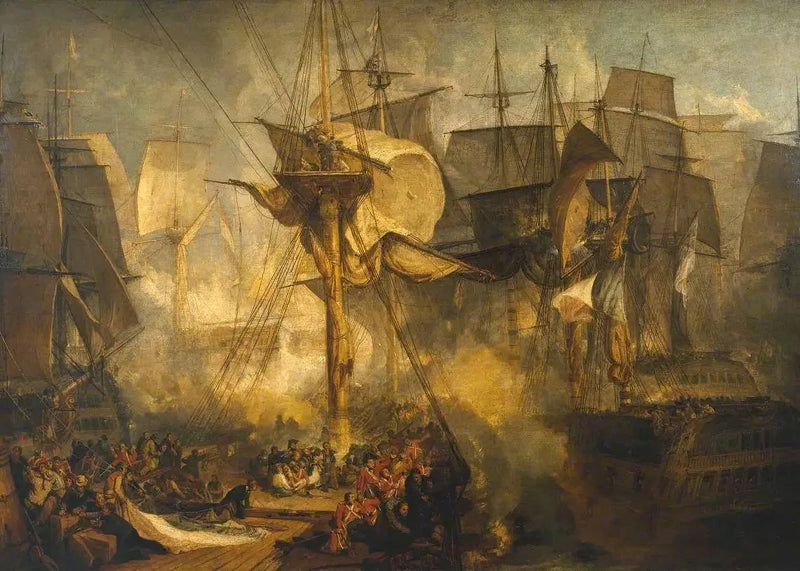 Trafalgarin taistelu, nähtynä Victoryn mizenin oikeanpuoleisista köysistä - J. M. W. Turner