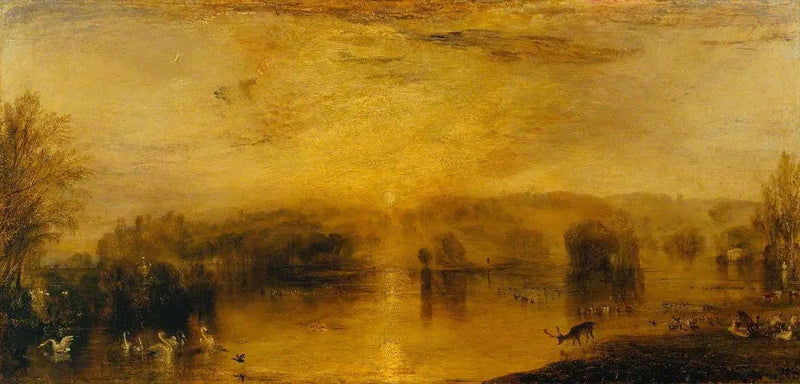 Järvi, Petworth: Auringonlasku, hirvi juomassa - J. M. W. Turner