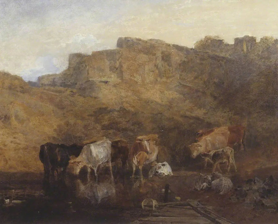 Hiljainen raunio, karjaa vedessä; luonnos, ilta - J. M. W. Turner