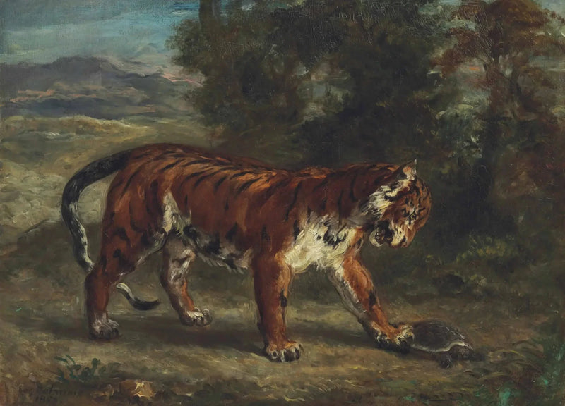 Tiikeri leikkimässä kilpikonnan kanssa - Eugène Delacroix