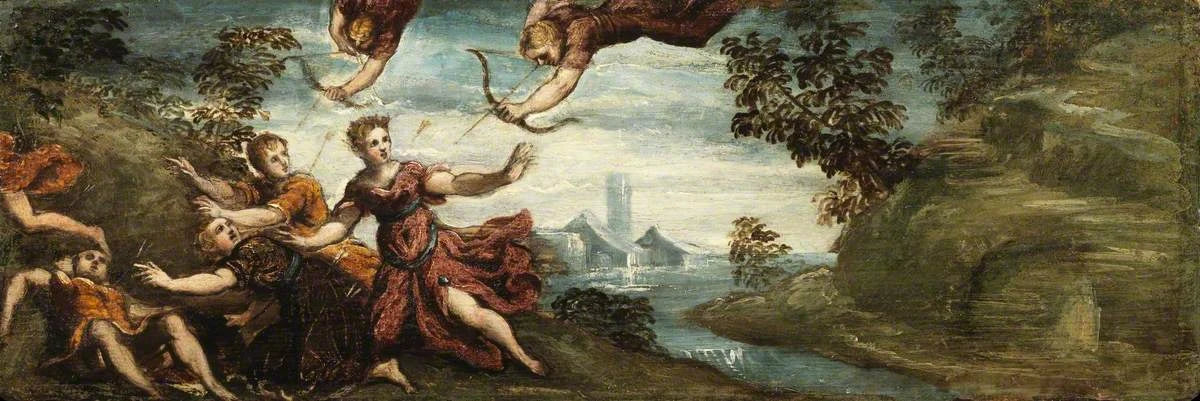 Apollo and Diana Killing the Children of Niobe, peinture de Le Tintoret
