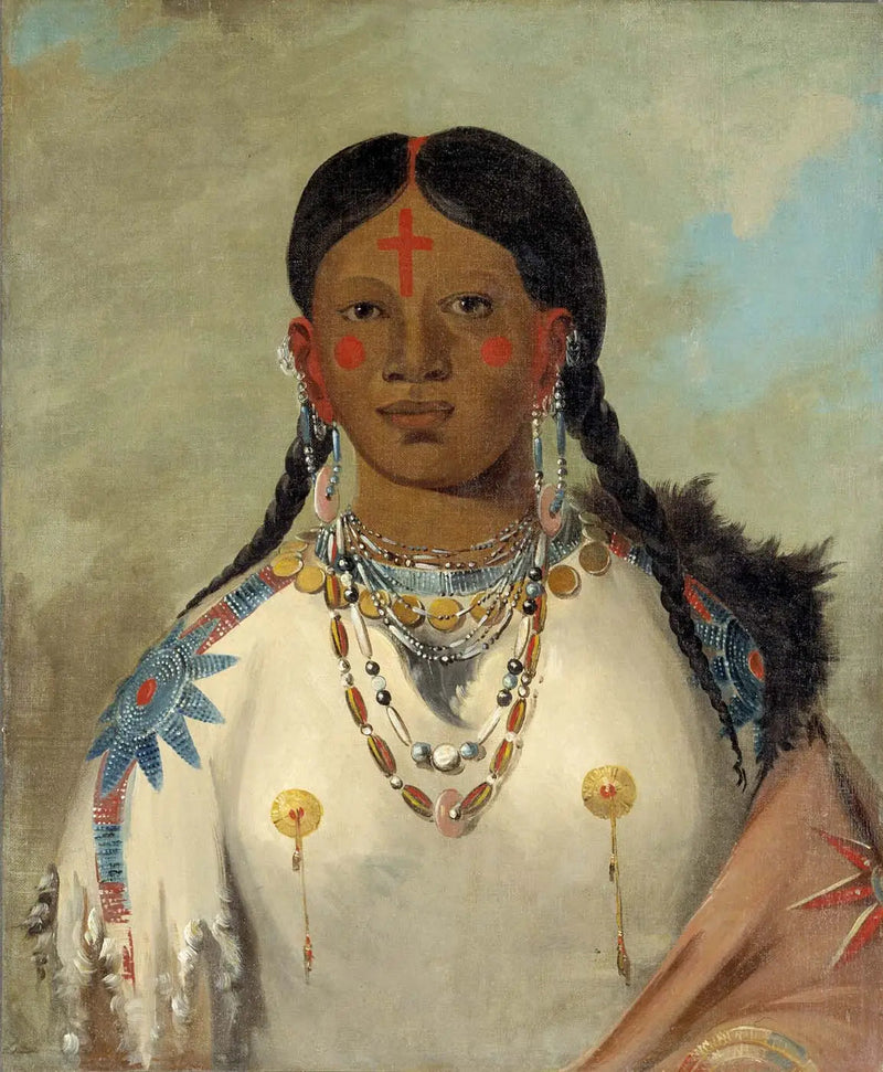 Tís-se-wóo-na-tís, joka kylpee polvillaan, päällikön vaimo - George Catlin