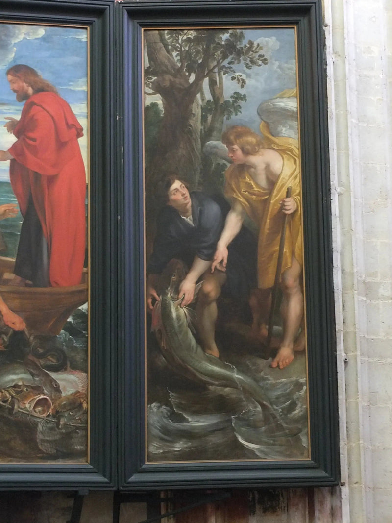Tobie pyydystää kalan ja vetää sen maalle enkelin käskystä (Tobie 6:1-10), 1618-19 - Peter Paul Rubens