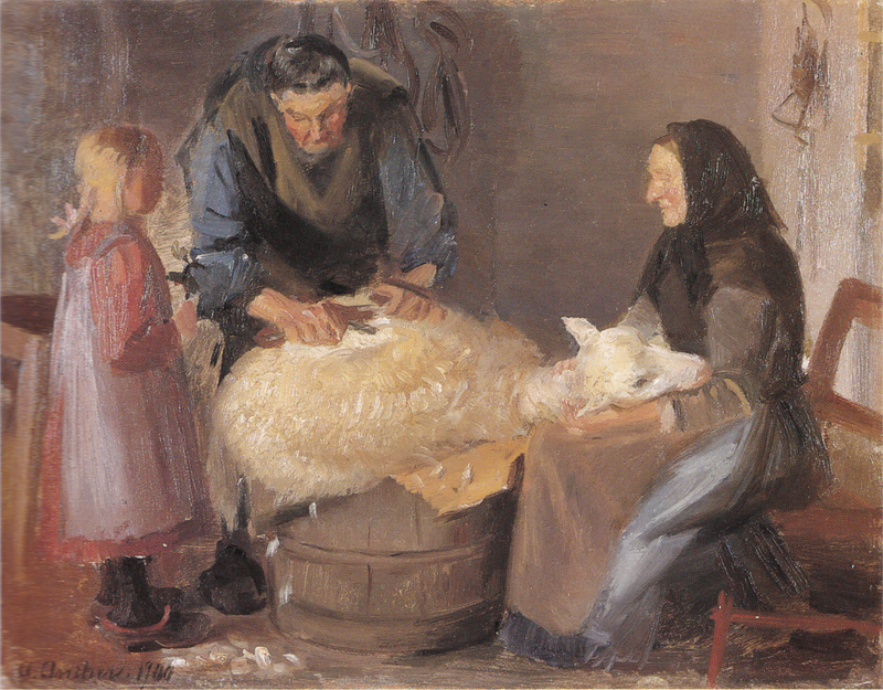 Lampaiden keritseminen - Anna Ancher