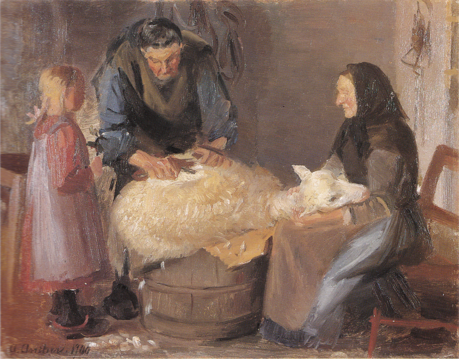Lampaiden keritseminen - Anna Ancher