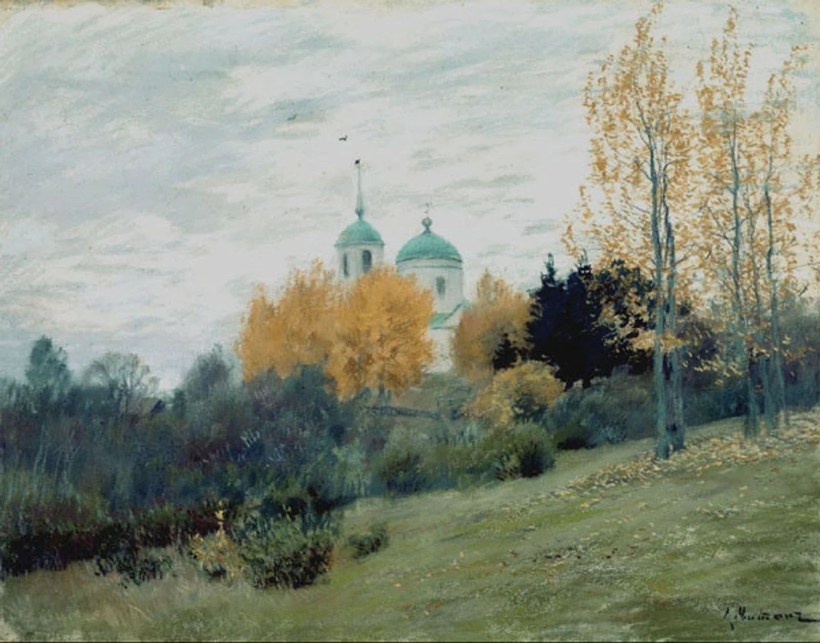 Paysage d'automne avec l'église d'Ostrovno, peinture de Isaac Levitan