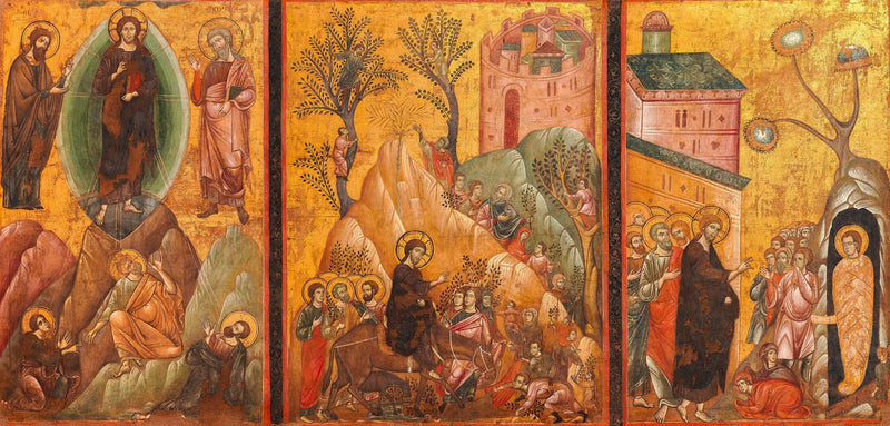 Muodonmuutos, Kristuksen sisäänkäynti Jerusalemiin ja Lasaruksen ylösnousemus - Guido da Siena