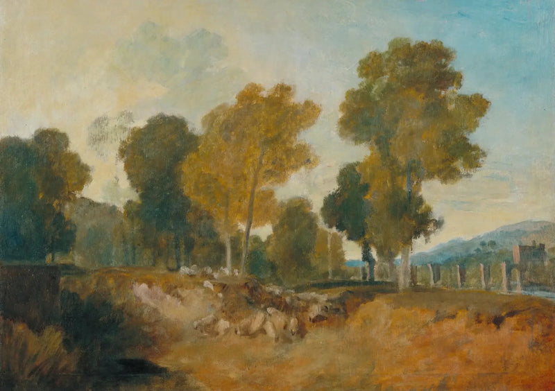 Puita joen vieressä, silta kauempana - J. M. W. Turner