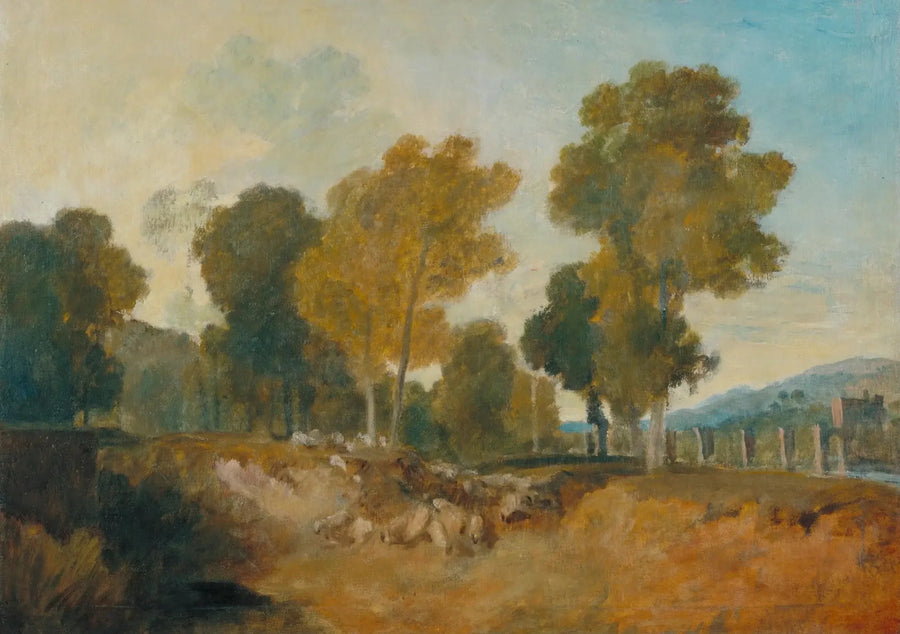 Puita joen vieressä, silta kauempana - J. M. W. Turner