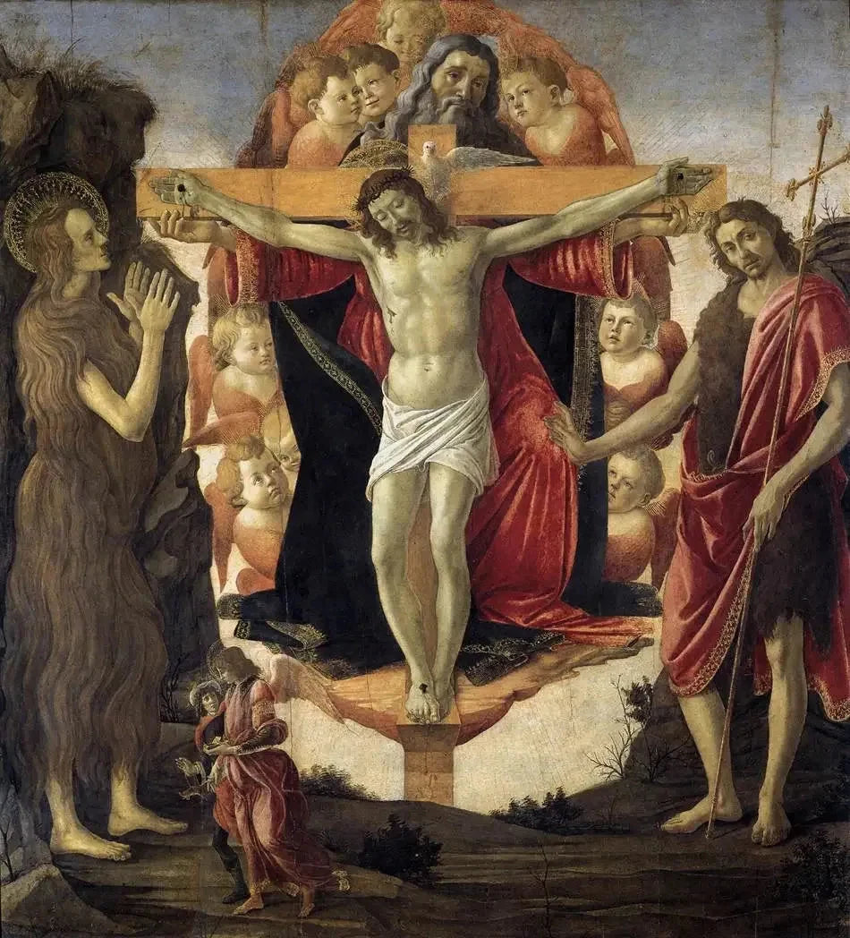 Kolminaisuus Pyhän Maria Magdaleenan ja Pyhän Johannes Kastajan kanssa, noin 1491-1494 - Botticelli ja työpaja