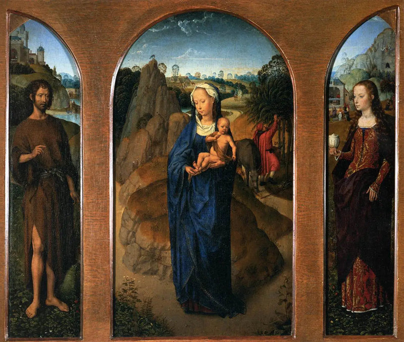 Triptyykki, jossa lepo on Egyptiin pakomatkalla - Hans Memling