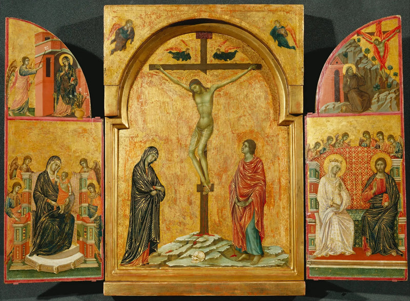 Triptyykki: Ristiinnaulitseminen ja muut kohtaukset - Duccio di Buoninsegna