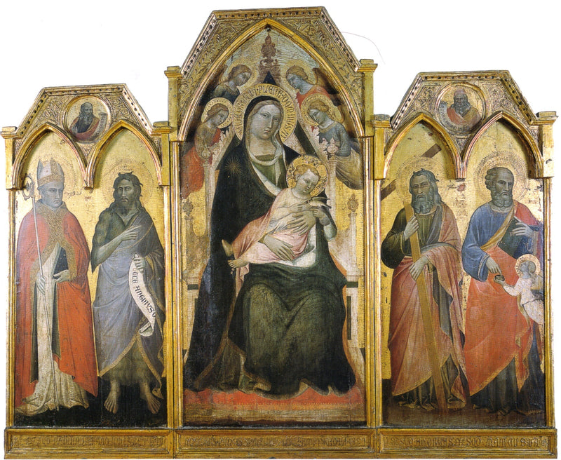 Neitsyt Marian ja lapsen triptyykki majesteetissa, ympäröity neljällä pyhimyksellä - Spinello Aretino