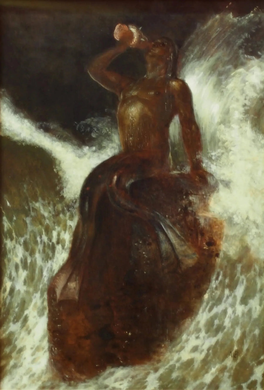 Triton soufflant à travers un coquillage dans les vagues - Arnold Böcklin