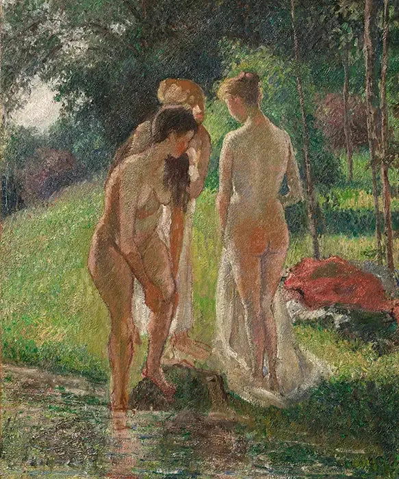 Kolme kylpijää kylvystä - Camille Pissarro