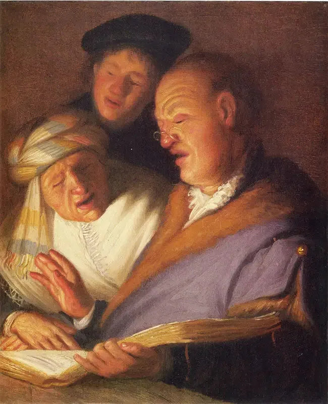 Kolme laulajaa (Kuuntelun allegoria) - Rembrandt