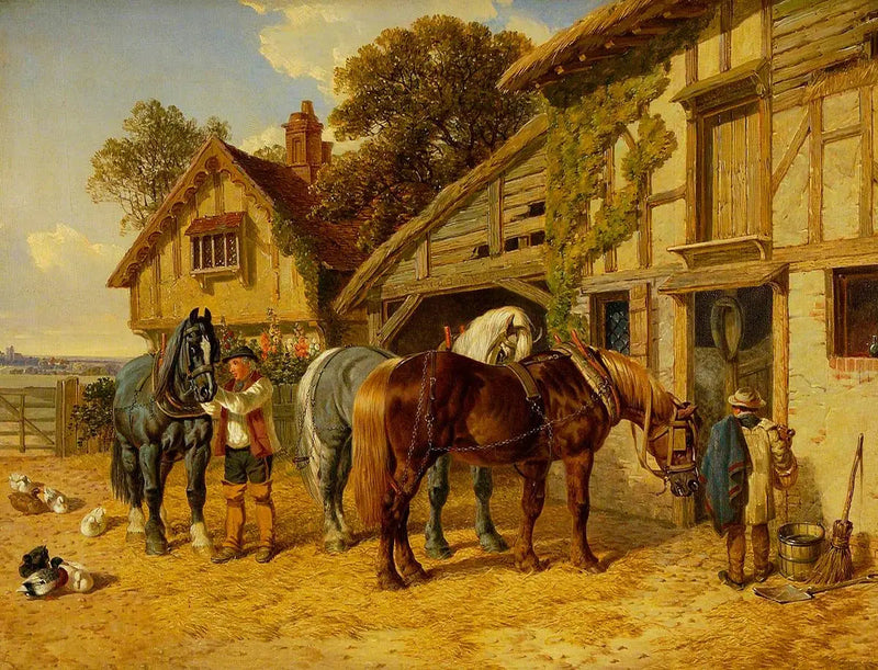 Kolme hevosta ja ankkoja tallissa - John Frederick Herring, Sr.