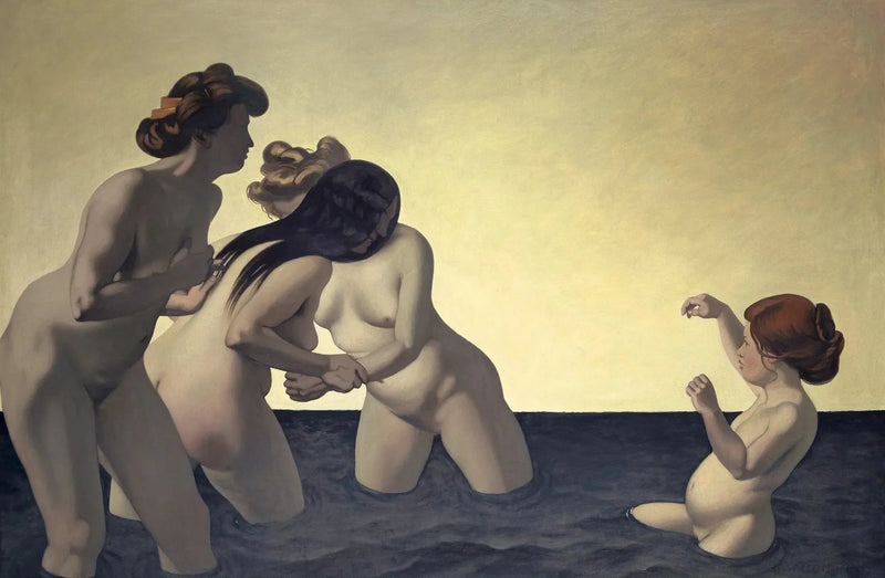 Kolme naista ja pieni tyttö leikkimässä vedessä - Félix Vallotton