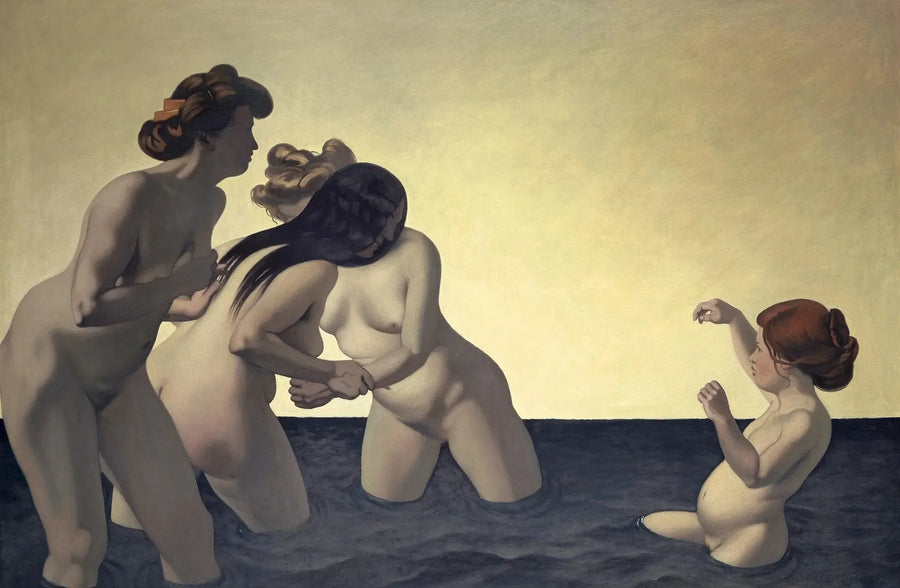 Kolme naista ja pieni tyttö leikkimässä vedessä - Félix Vallotton