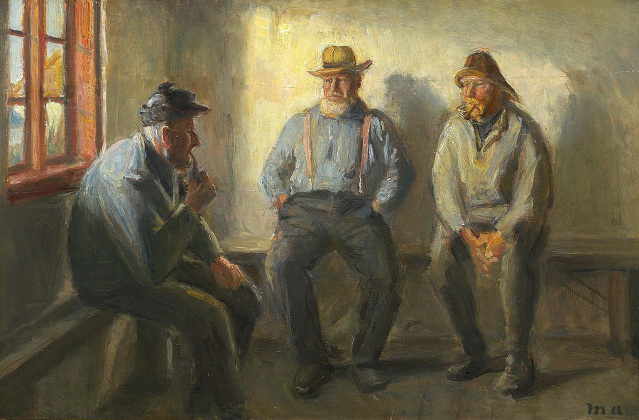Kolme kalastajaa Bründumin kaupassa. - Michael Peter Ancher