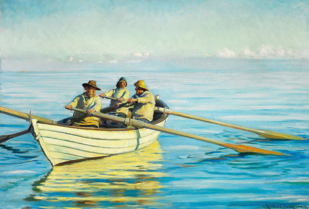 Trois pêcheurs dans un bateau. - Michael Peter Ancher image 1 reproduction d’œuvre d’art à l’huile