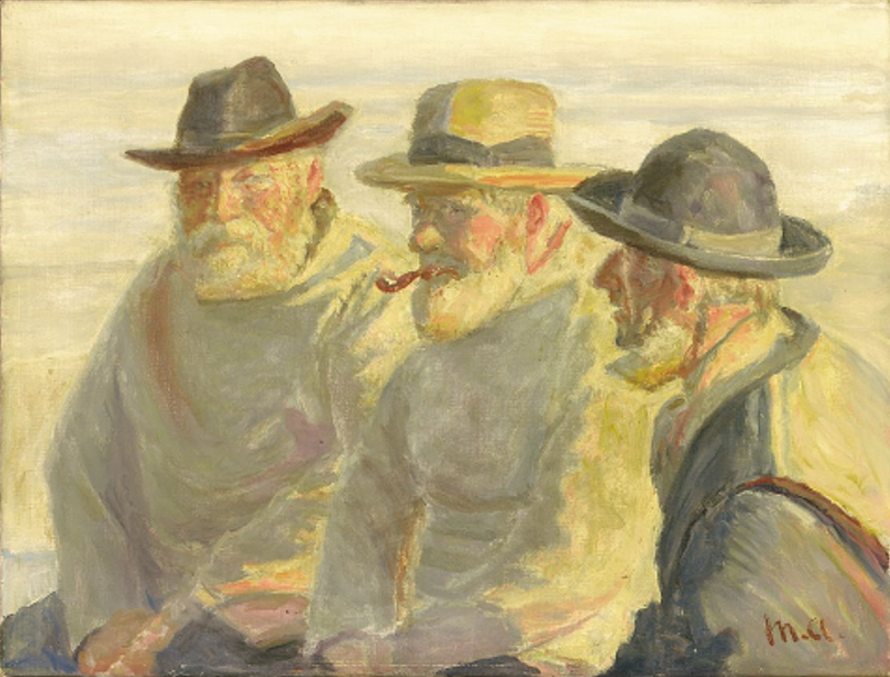 Kolme kalastajaa Skagenin rannalla. -Michael Peter Ancher