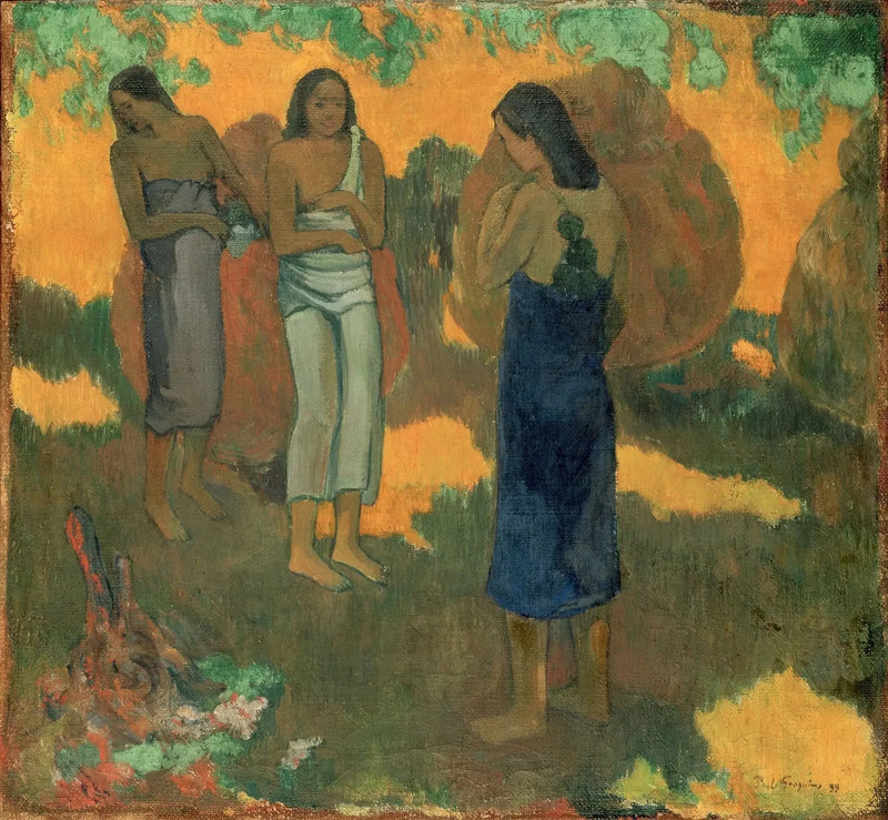 Kolme tahitilaista keltaisella taustalla - Paul Gauguin