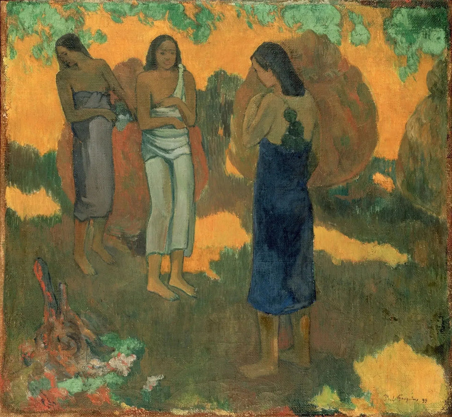 Kolme tahitilaista keltaisella taustalla - Paul Gauguin