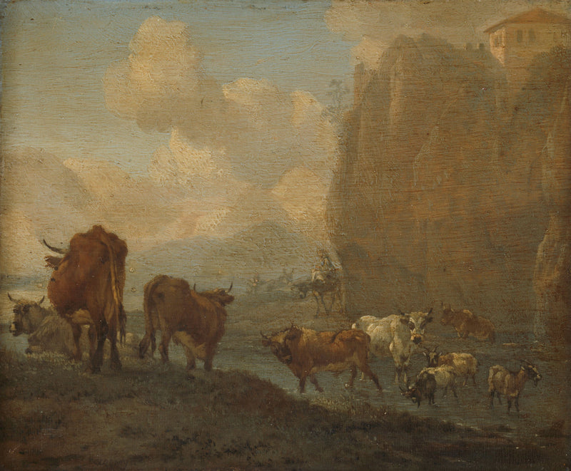 Troupeau au bord d'une rivière - Willem Romeyn