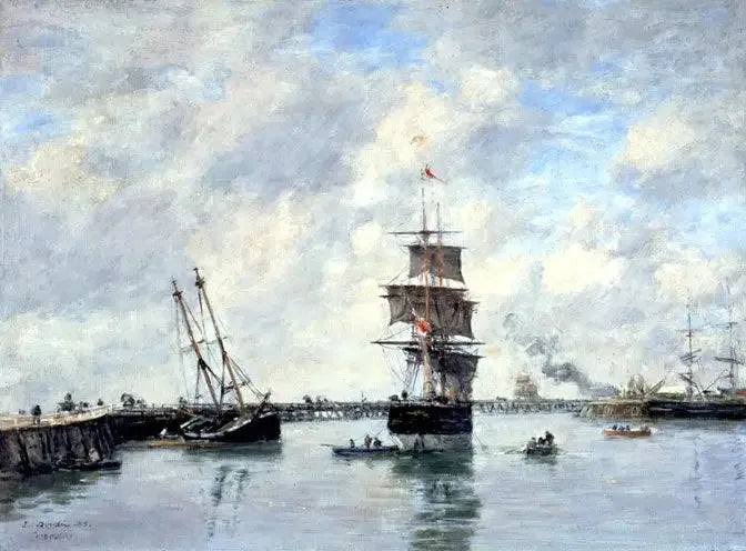 Trouville, laiturit, korkea meri - Eugène Boudin