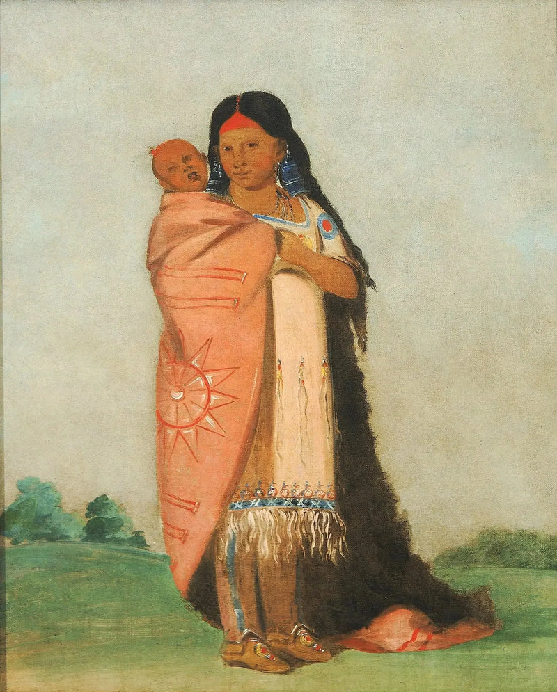 Tsee-moúnt, Grande Merveille, kantaa vauvaa mekossaan - George Catlin