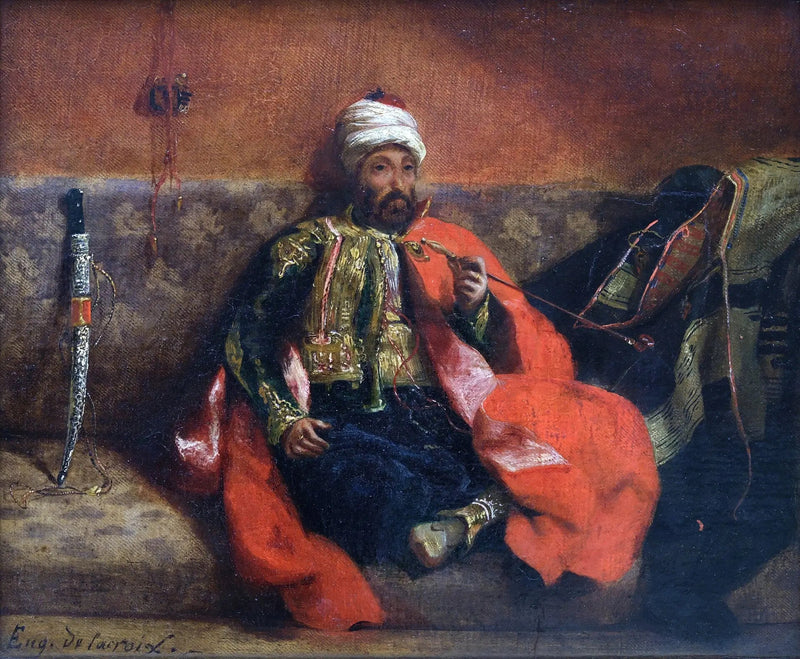 Savustava turkki, istuu divaanilla - Eugène Delacroix