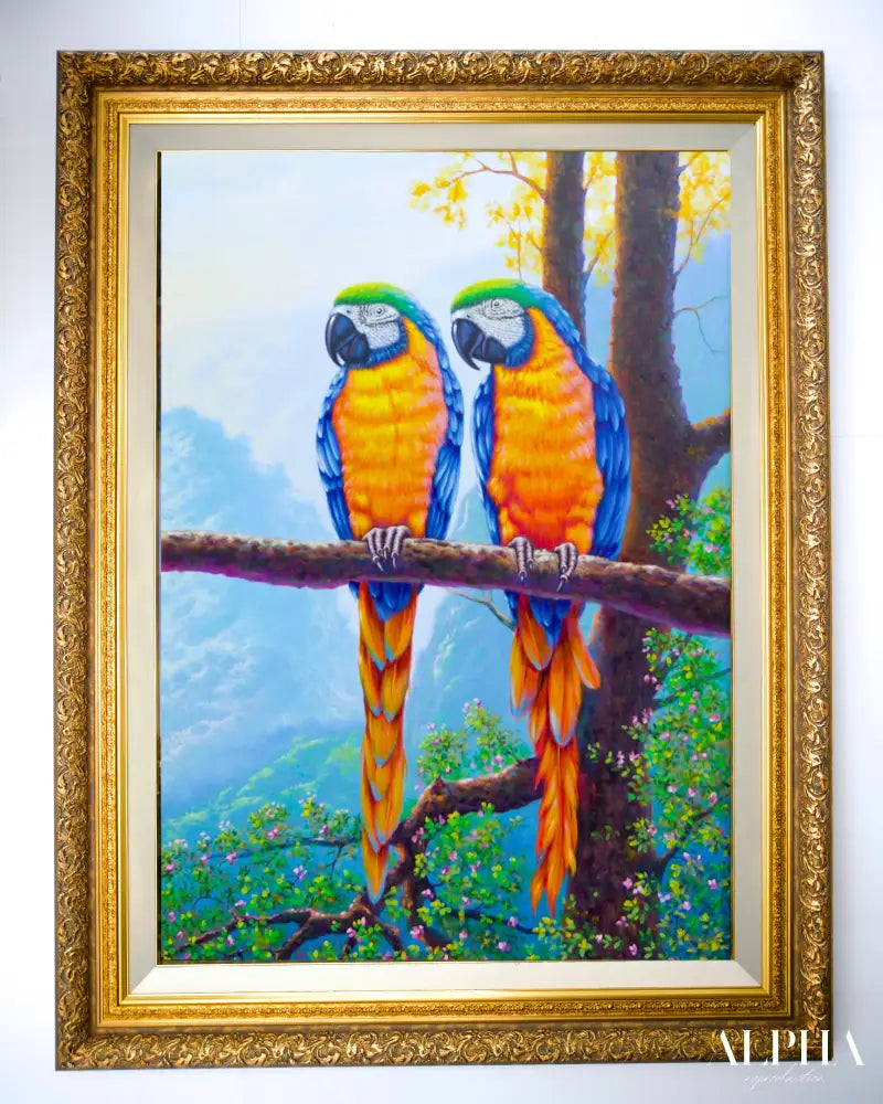 Two Macaws on a Branch - Hudsadayuth | 60 x 90 cm Reproductions de tableaux à la peinture à l’huile