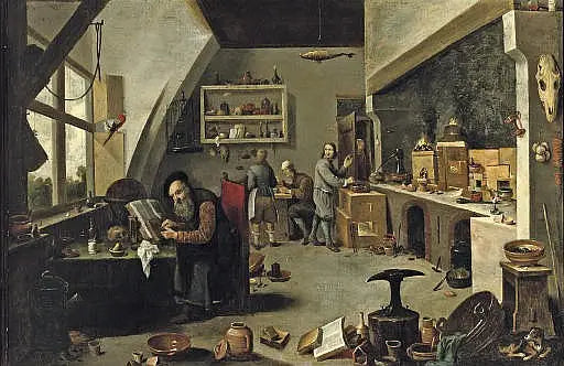 Alkemisti työpajassaan - David Teniers nuorempi