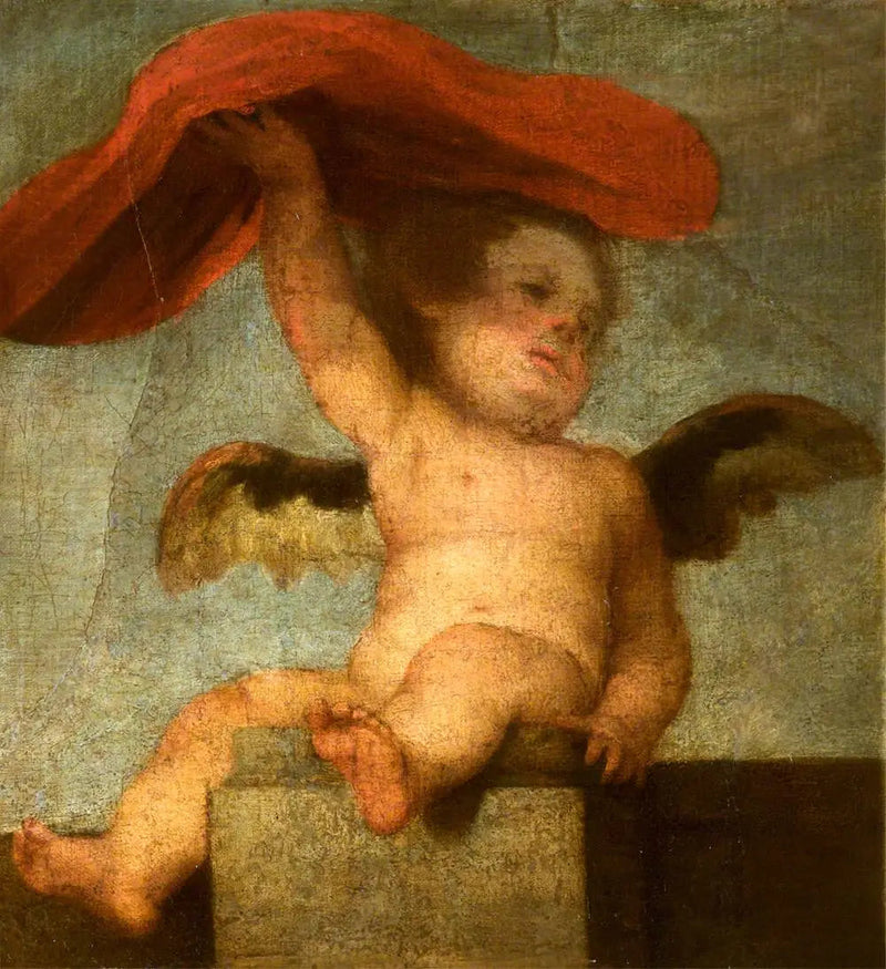 Enkelipatsas kantaa jotain punaista: fragmentti - Bartolomé Esteban Murillo