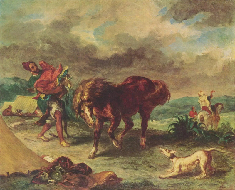 Arabialainen satuloimassa hevostaan - Eugène Delacroix