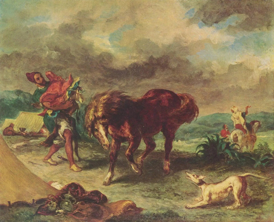 Arabialainen satuloimassa hevostaan - Eugène Delacroix