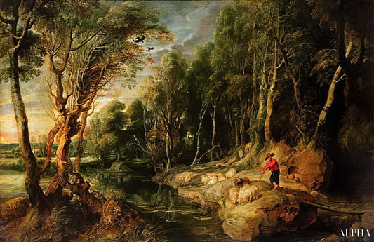 Paimen laumansa kanssa metsäisessä maisemassa, n. 1615-22 - Peter Paul Rubens - Taulujen ja korkealaatuisten maalauksien reproduktiot