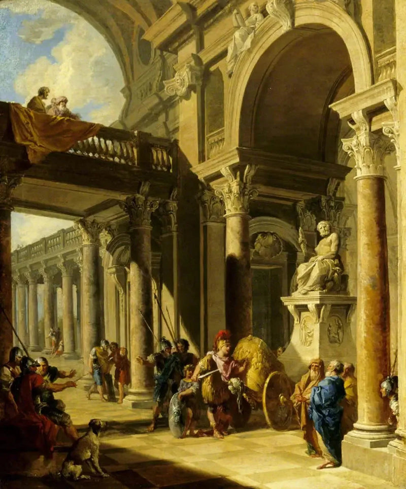 Arkkitehtoninen Capriccio Alexandre katkaisee Gordionin solmun - Giovanni Paolo Panini