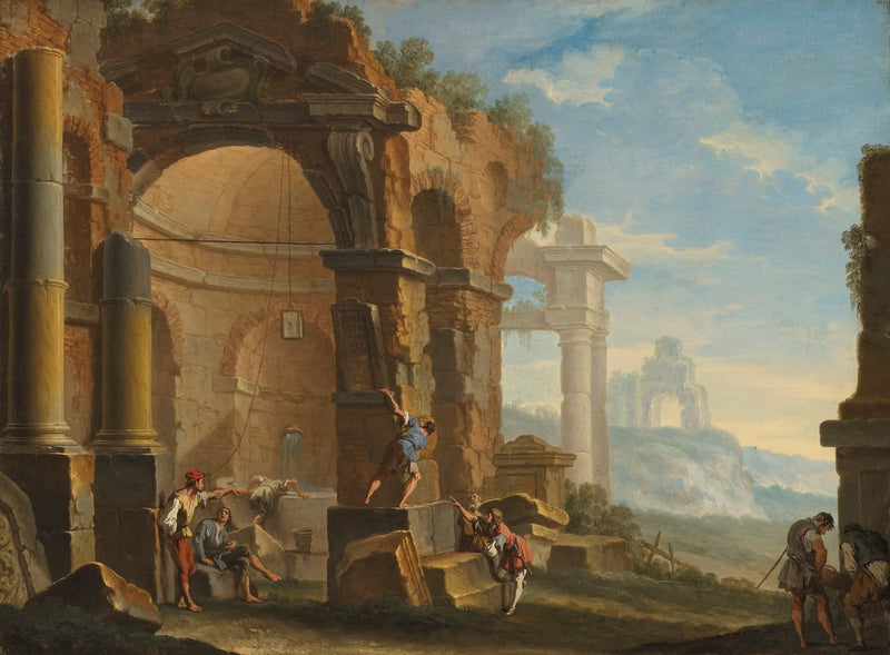 Kapina, jossa hahmot keskustelevat lähellä klassisia raunioita - Sebastiano Ricci