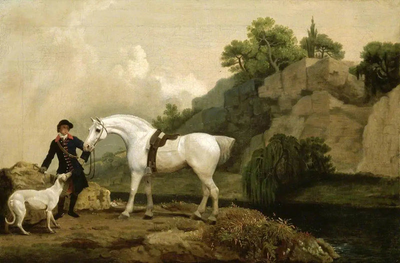 Jänisjahtaja hevosenhoitajan ja greyhoundin kanssa Creswell Cragsissa - George Stubbs
