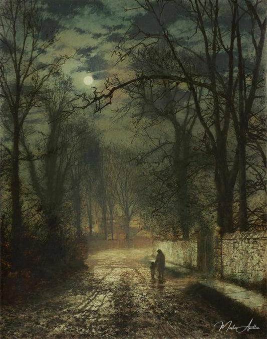 Un chemin au clair de lune - John atkinson grimshaw - Reproductions de tableaux et peintures haut de gamme