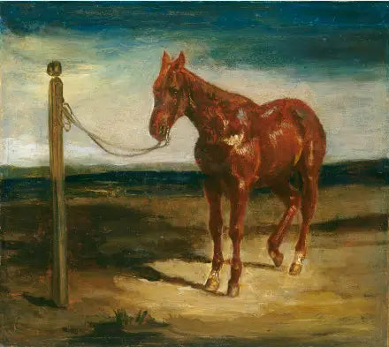 Hevonen, joka on kiinnitetty tolppaan - Eugène Delacroix