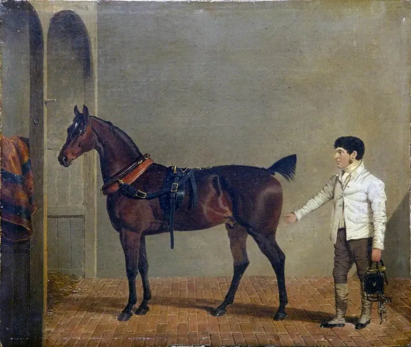 Tallihevonen, vetävä vaunuhevonen, kaviokoukkua pitävä, tallin sisällä - John Frederick Herring, Sr.