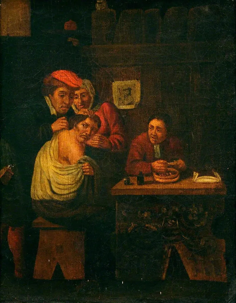 Kirurgi leikkaamassa miehen olkapäätä - David Teniers nuorempi