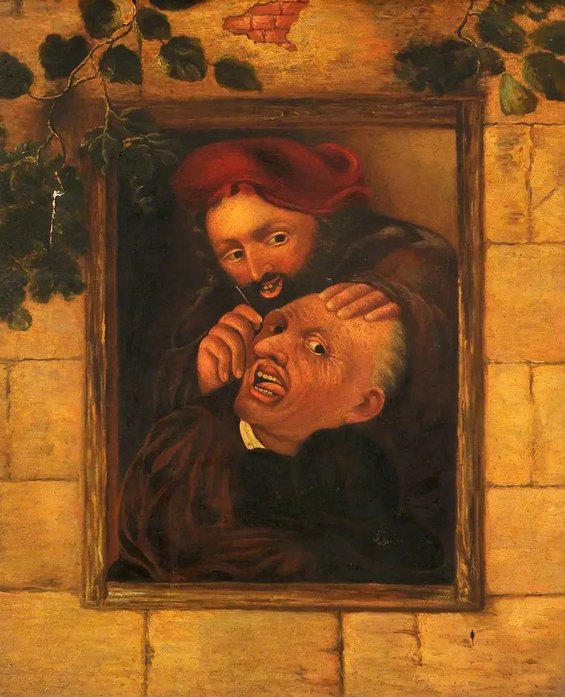 Kirurgi leikkaamassa miehen päätä - David Teniers nuorempi